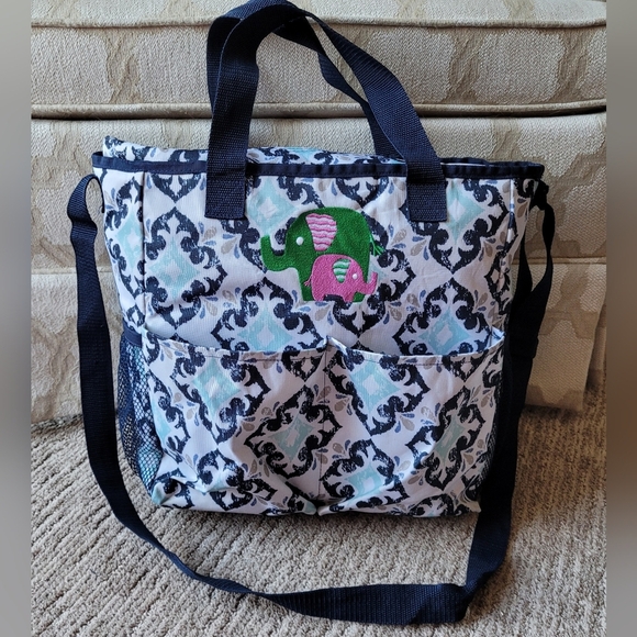 THIRTY ONE CROSSBODY ORGANIZING TOTE BAG FAB FLOURISH EMBROIDERED ELEPHANTS - Picture 2 of 13